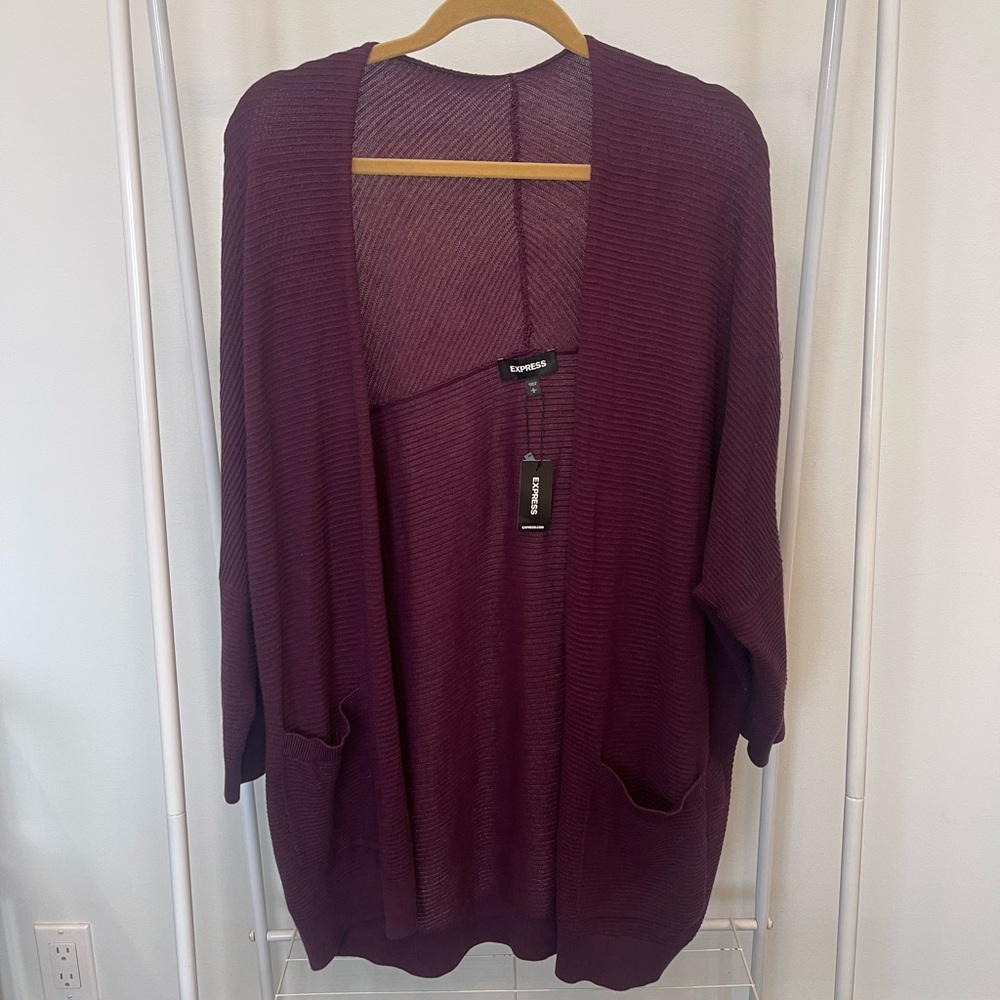 Express FlyAway Maroon Ribbed Cardigan NWT Size L